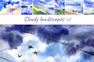 7 Watercolor Cloudy Landscapes Illustrations