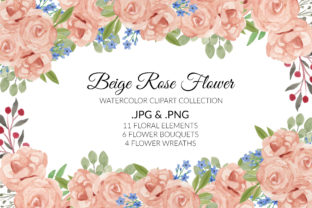 Beige Rose Flower Watercolor Clipart Set and Illustrations