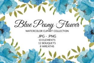 Blue Peony Flower Watercolor Clipart and Illustrations