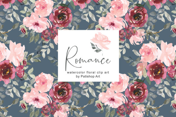 Blush Burgundy Watercolor Floral Clipart & Illustrations