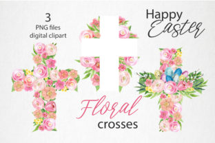 Floral Easter Cross Watercolor Illustrations