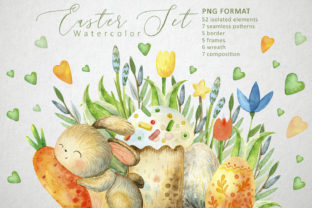 Happy Easter Watercolor Set and Illustrations