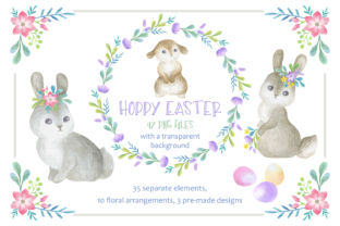 Hoppy Easter Watercolor Clip Arts Set and Illustrations