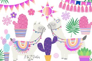 Llama Clip Art Set Watercolor Pink Illustrations