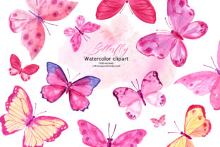 Pink Watercolor Butterflies Illustrations
