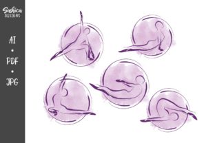 Set of Abstract Watercolor Yoga Poses and Illustrations
