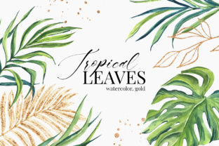 Tropical Green Golden Leaves Watercolor