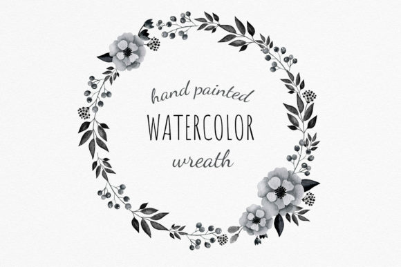 Watercolor Black Anemones Wreath Clipart Illustrations