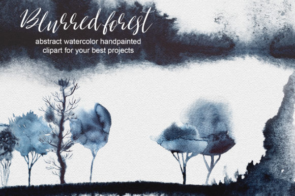 Watercolor Blurred Forest Clipart and Illustrations