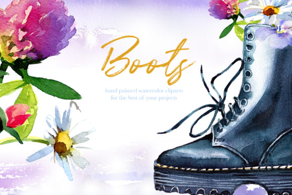 Watercolor Boots Clipart Set and Illustrations