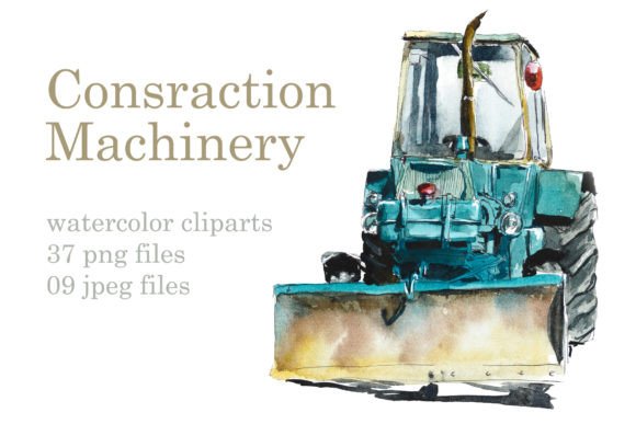 Watercolor Construction Machines Illustrations