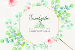 Watercolor Eucalyptus and Roses Clip Art and Illustrations
