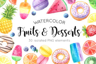 Watercolor Fruits Desserts Set Illustrations