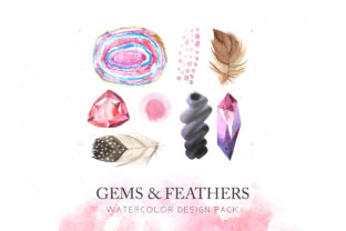 Watercolor Gems Feathers Set