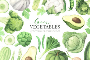 Watercolor Green Vegetables Clipart and Illustrations