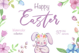 Watercolor Happy Easter Clipart Illustrations