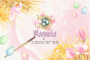 Watercolor Magnolia Set for Illustrations