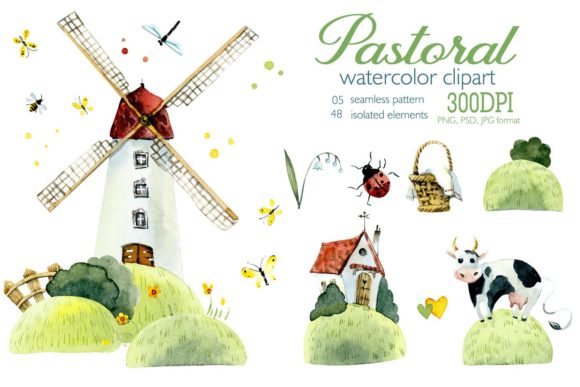 Watercolor Pastoral Illustrations