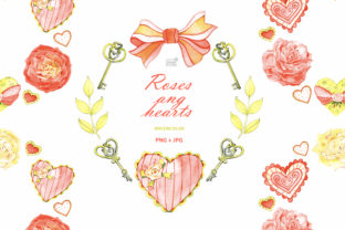 Watercolor Roses and Hearts Clipart Illustrations