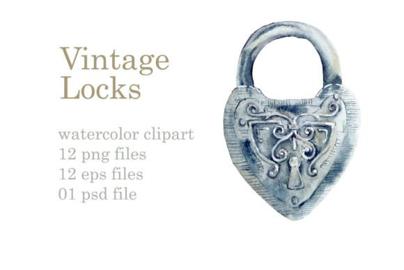 Watercolor Vintage Locks Illustrations