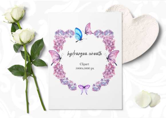 Watercolor Wreath with Hydrangea Flowers